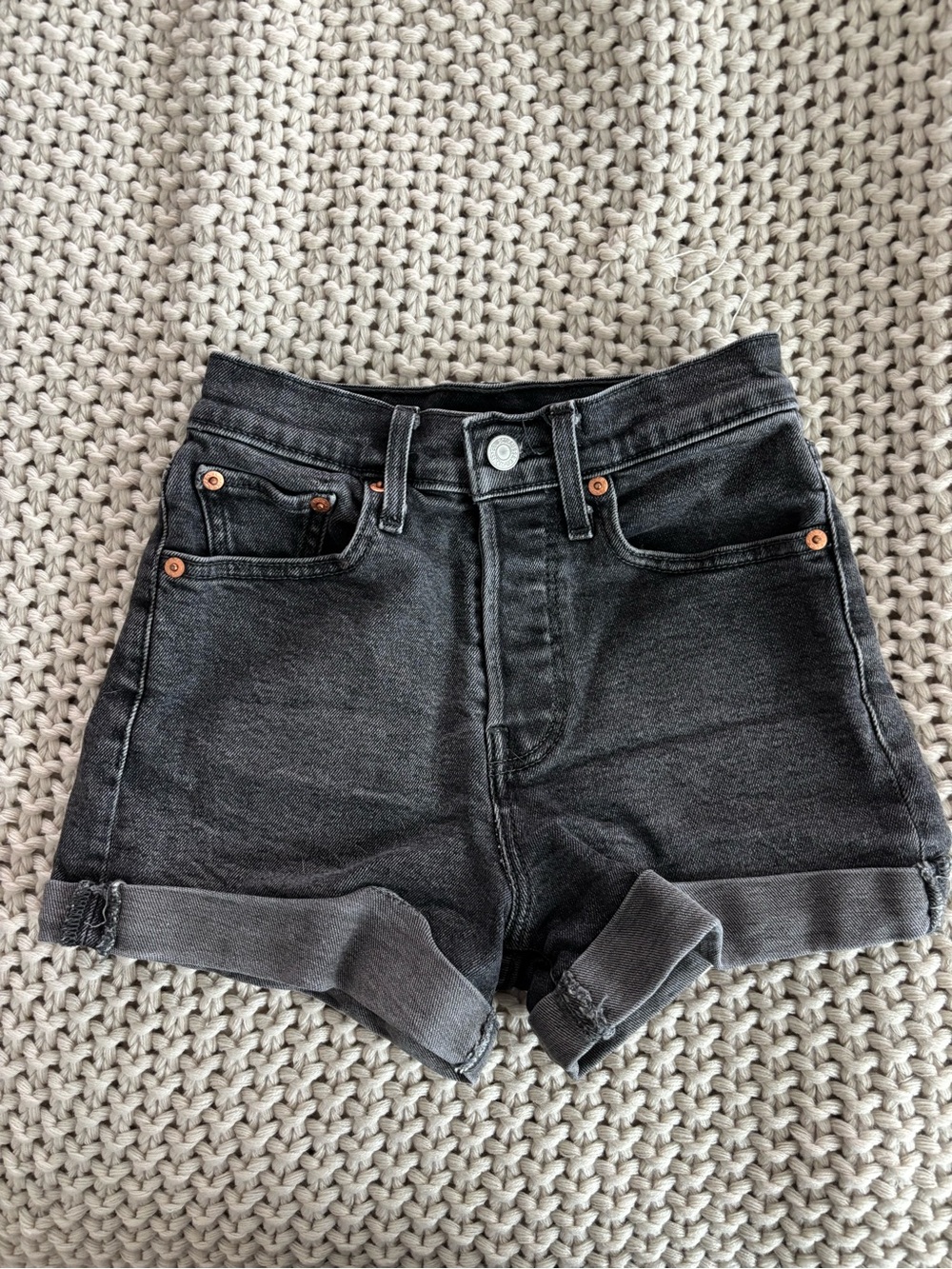Levi’s Black High-Waist Rolled Hem Denim Shorts (size 24)